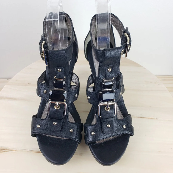 Sofft Carkis Sz 7.5M Gladiator Caged Sandals Black Leather Rhinestones Open Toe - Picture 3 of 14